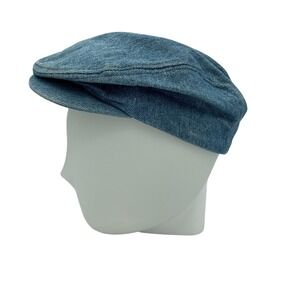 Vtg 60s Deadstock Denim Newsboy Hat Jean Distressed Cabbie Cap Hat USA Large